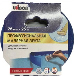 Профессиональная малярная лента UNIBOB 25х25, для наружных/внутренних работ,синий 3047 - фото 6030